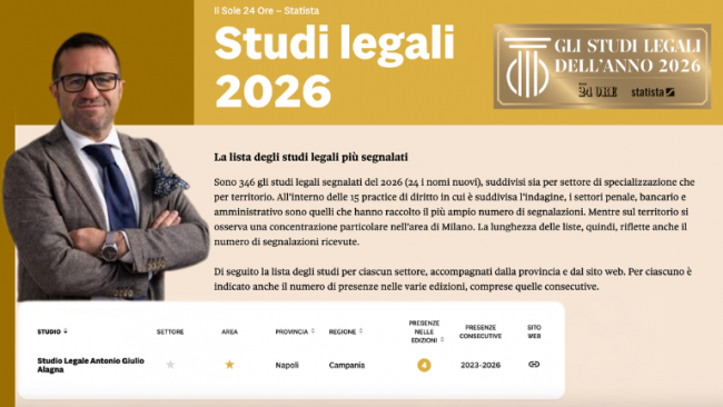 Quarto anno tra gli “Studi legali dell’anno”: conferma per l’Avv. Antonio Giulio Alagna