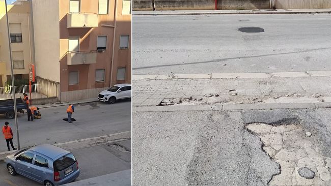 ​Trapani, riparata buca al centro della via Rieti