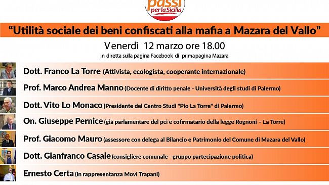 Incontro “Utilità sociale dei beni confiscati alla mafia a Mazara del Vallo”