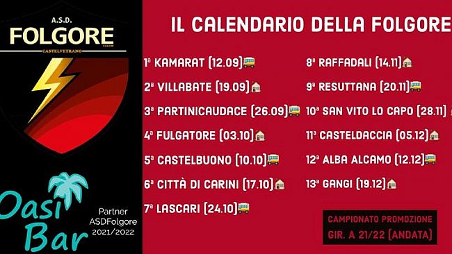 Folgore domenica 12 settembre il via al campionato trasferta a Cammarata 