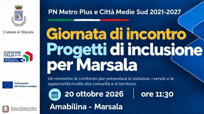 Marsala, PN “Metro Plus e Città Medie Sud 2021-2027”, martedì 20 ottobre l'Amministrazione illustra il programma   