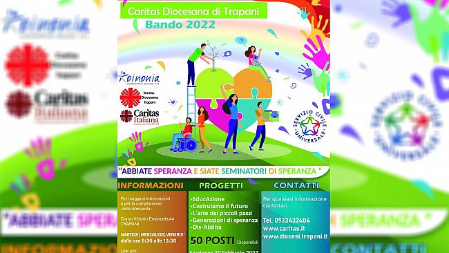 Trapani, tutto pronto per il Servizio Civile alla Caritas: disponibili 50 posti