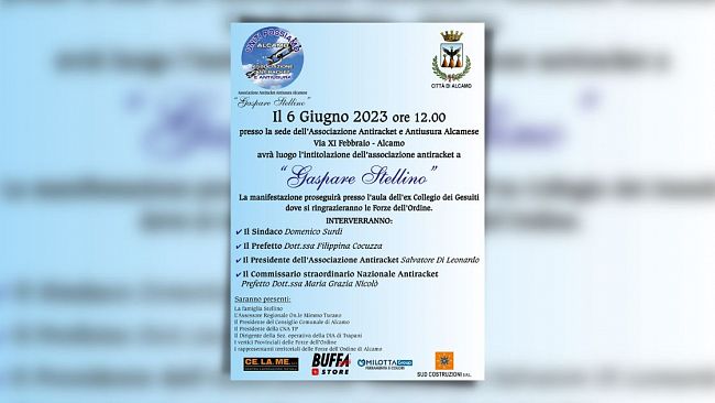 Alcamo: intitolazione a Gaspare Stellino dell’Associazione Antiracket e Antiusura