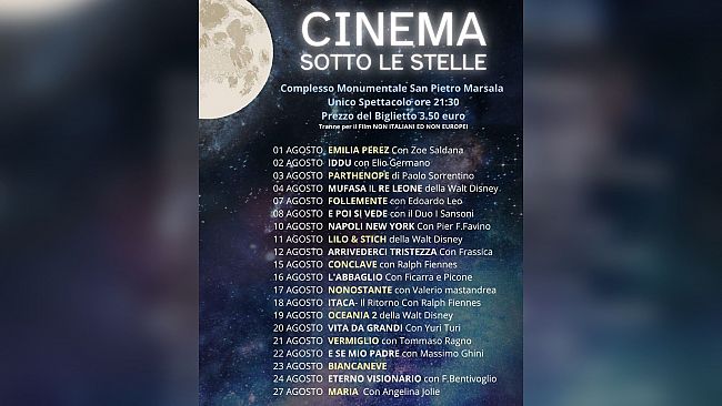 Cinema sotto le stelle al Complesso Monumentale San Pietro Marsala