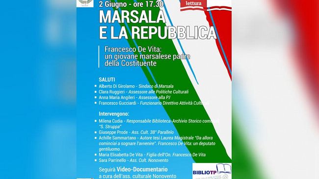 Marsala celebra la Festa della Repubblica, domani, 2 giugno, convegno su “Francesco De Vita: un giovane marsalese che fu uno dei padri della costituzione”