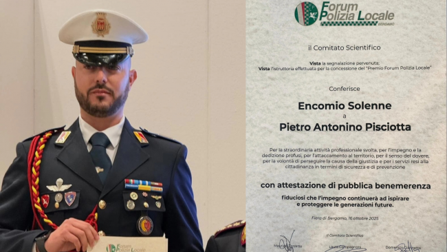 Il mazarese Pietro Pisciotta, agente di Polizia Locale a Trapani, riceve encomio per benemerenza