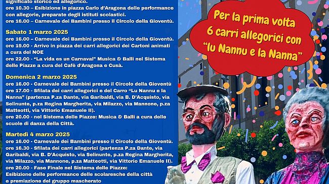 ​Ritorna il Carnevale a Castelvetrano, con 6 carri allegorici e il carro tradizionale de “Lu Nannu e la Nanna