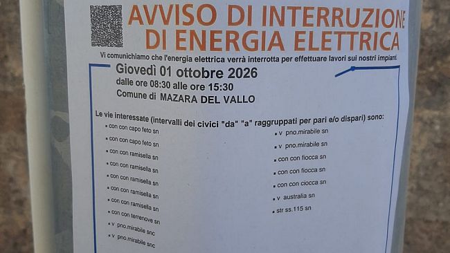 Mazara, giovedì 1 ottobre stop all’acqua nel quartiere Trasmazzaro per interruzione elettrica