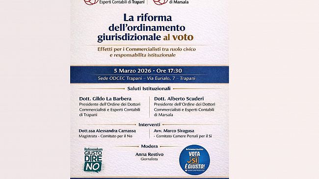 ​Referendum Giustizia, incontro a Trapani sugli effetti per i commercialisti