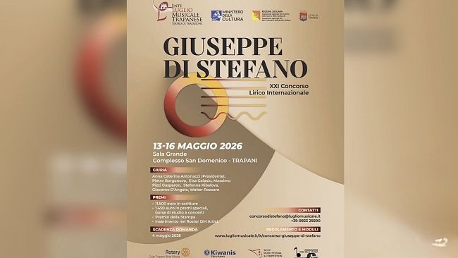 Trapani, aperte le iscrizioni per la XXI edizione del Concorso Lirico Internazionale “Giuseppe Di Stefano”