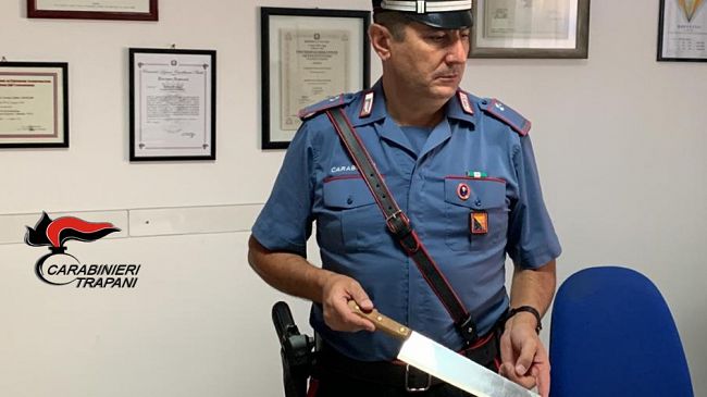 Valderice, scaglia il pitbull contro i carabinieri e prova a colpirli con la mannaia