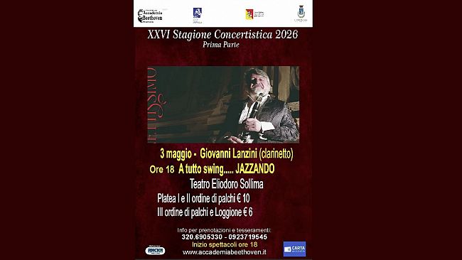 Marsala, Accademia Beethoven: lo swing di Giovanni Lanzini in concerto domenica 3 maggio