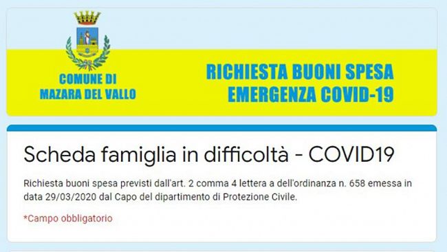 Mazara, ecco il modulo online Buoni Spesa emergenza Covid19 