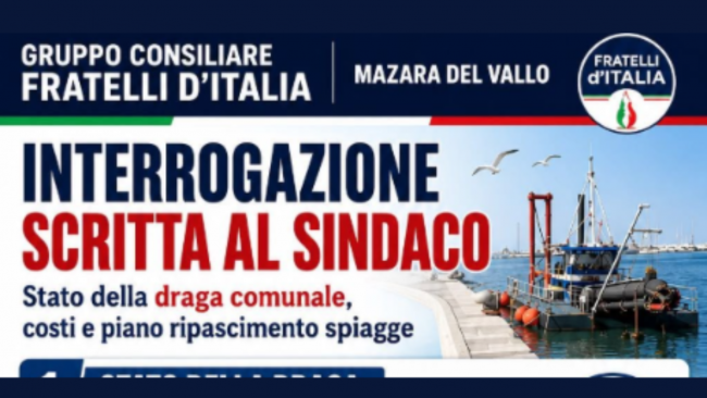 FdI Mazara presenta un'interrogazione sull'utilizzo delle draga comunale
