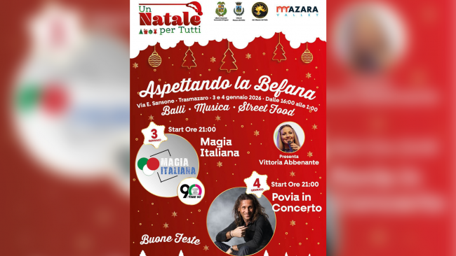 ​Un Natale per tutti Sabato 3 gennaio 2026 a Mazara del Vallo zona trasmazzaro Magia Italia con Radio Time 90
