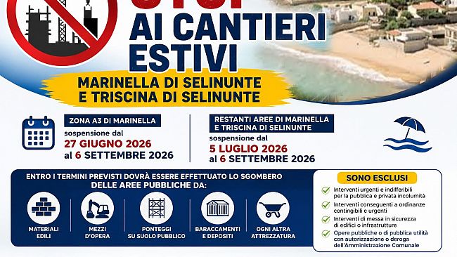 Marinella e Triscina dal 27 giugno stop a tutti i cantieri