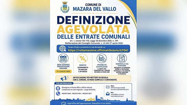 Mazara. Definizione Agevolata Tributi Comunali: scadenza fissata al 31 luglio