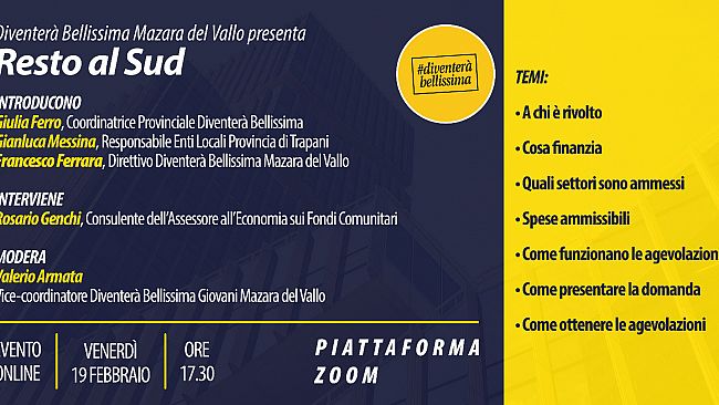 Mazara, Diventerà Bellissima presenta il progetto ”RESTO AL SUD”