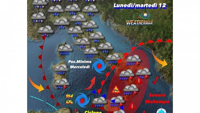 Domani previsto un “medicane” sulla Sicilia. Diramata allerta arancione della Protezione Civile.