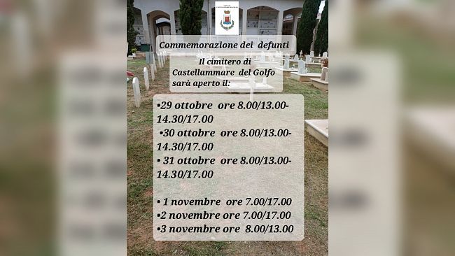 Castellammare. Commemorazione dei defunti: cimitero aperto con orario continuato l’1 e 2 novembre, dalle ore 7 alle 17