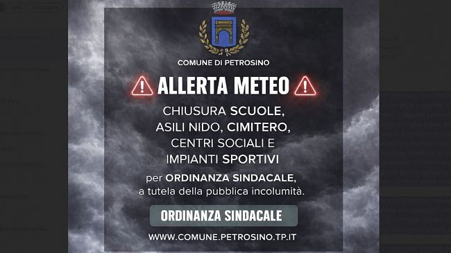 Petrosino, chiusura scuole e strutture pubbliche, c'è l'ordinanza