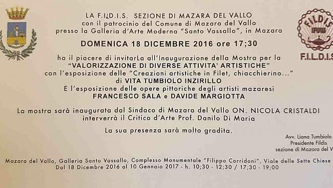 Mazara, inaugurazione mostra alla galleria Santo Vassallo domenica 18 dicembre