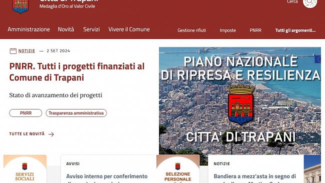 ​Trapani, attivo da domani il nuovo sito web del Comune