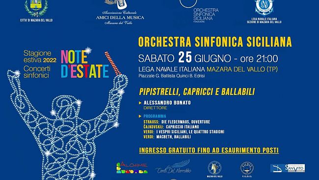 Sabato 25 giugno ritorna a Mazara l'Orchestra Sinfonica Siciliana
