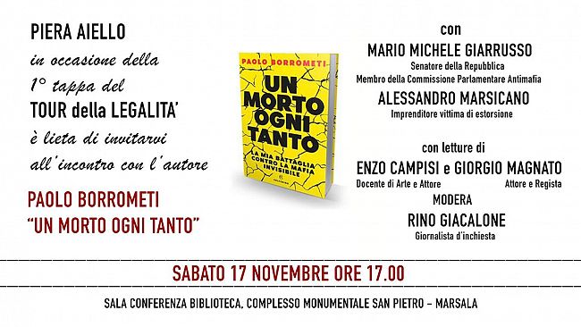 Marsala: Piera Aiello con Paolo Borrometi presenta “Un morto ogni tanto”