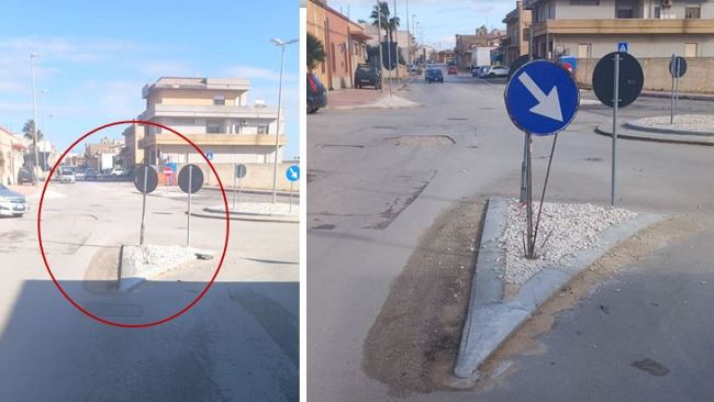 Petrosino, l’incrocio di Gianinea non ha pace: segnaletica spostata nella notte, ripristino lampo