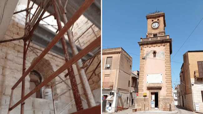 Lavori di restauro dell’interno della Torre dell’Orologio a Campobello