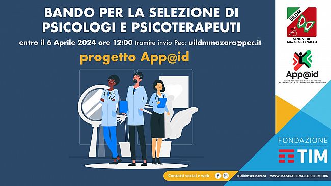 Mazara, progetto App-@id, bando per la creazione di una long list di psicologi e psicoterapeuti