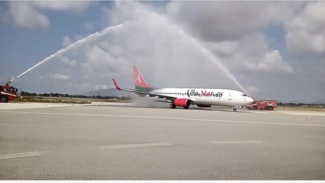 Birgi, cerimonia del water cannon per il primo volo Albastar