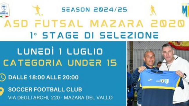 Futsal Mazara: iniziano gli stage di selezione per le categorie U15, U17 e U19