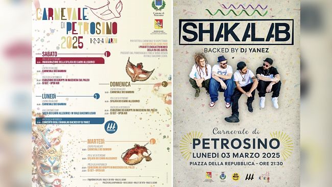 Petrosino, Carnevale 2025. Presentato il programma. Il 3 marzo gli Shakalab in concerto