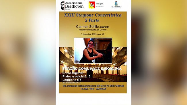 Il talento siciliano Carmen Sottile al teatro Sollima di Marsala il 3 dicembre per la XXIII Stagione Concertistica