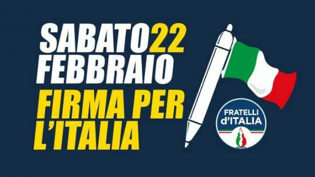 Fratelli d’Italia in piazza il 22 febbraio per raccogliere firme