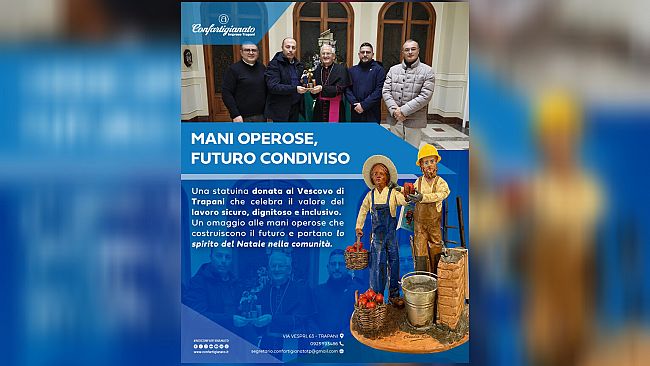 Sicurezza e dignità del lavoro, Confartigianato Trapani omaggia il Vescovo con una statuina