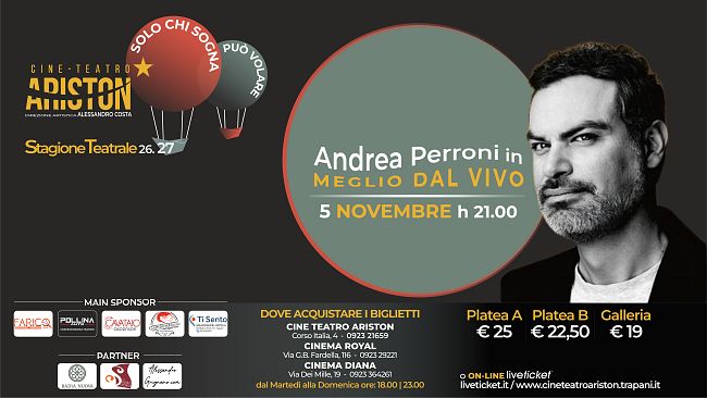 Andrea Perroni a Trapani il 5 novembre con il suo show “Meglio dal vivo”