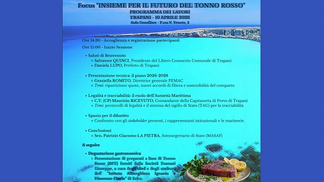 A Trapani il convegno “Il futuro del tonno rosso” promosso dal Libero Consorzio comunale